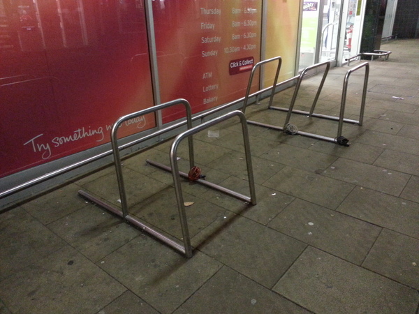 The photo for Cycle parking outside Ipswich Sainsburys damaged.