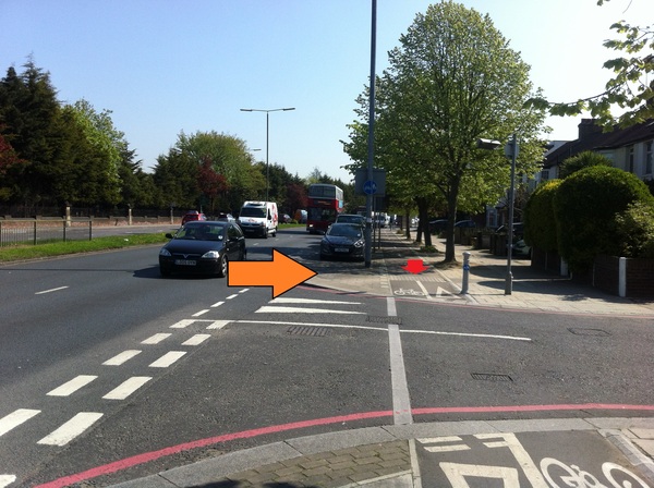 The photo for A316 Cycle Lane - Priority over side roads.